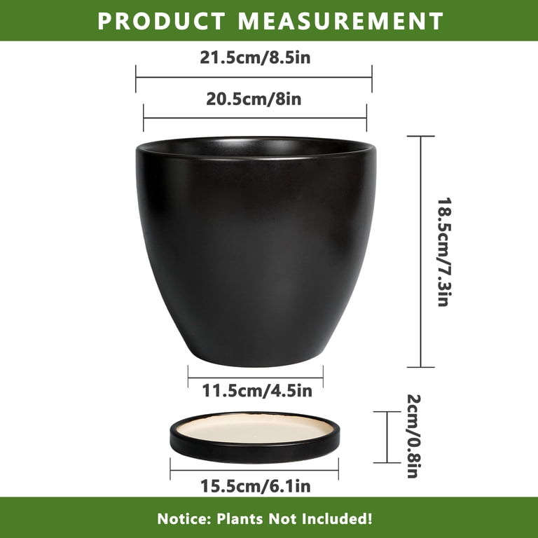 Ordivic 8" Black Ceramic Round Planter with Saucer photo 3