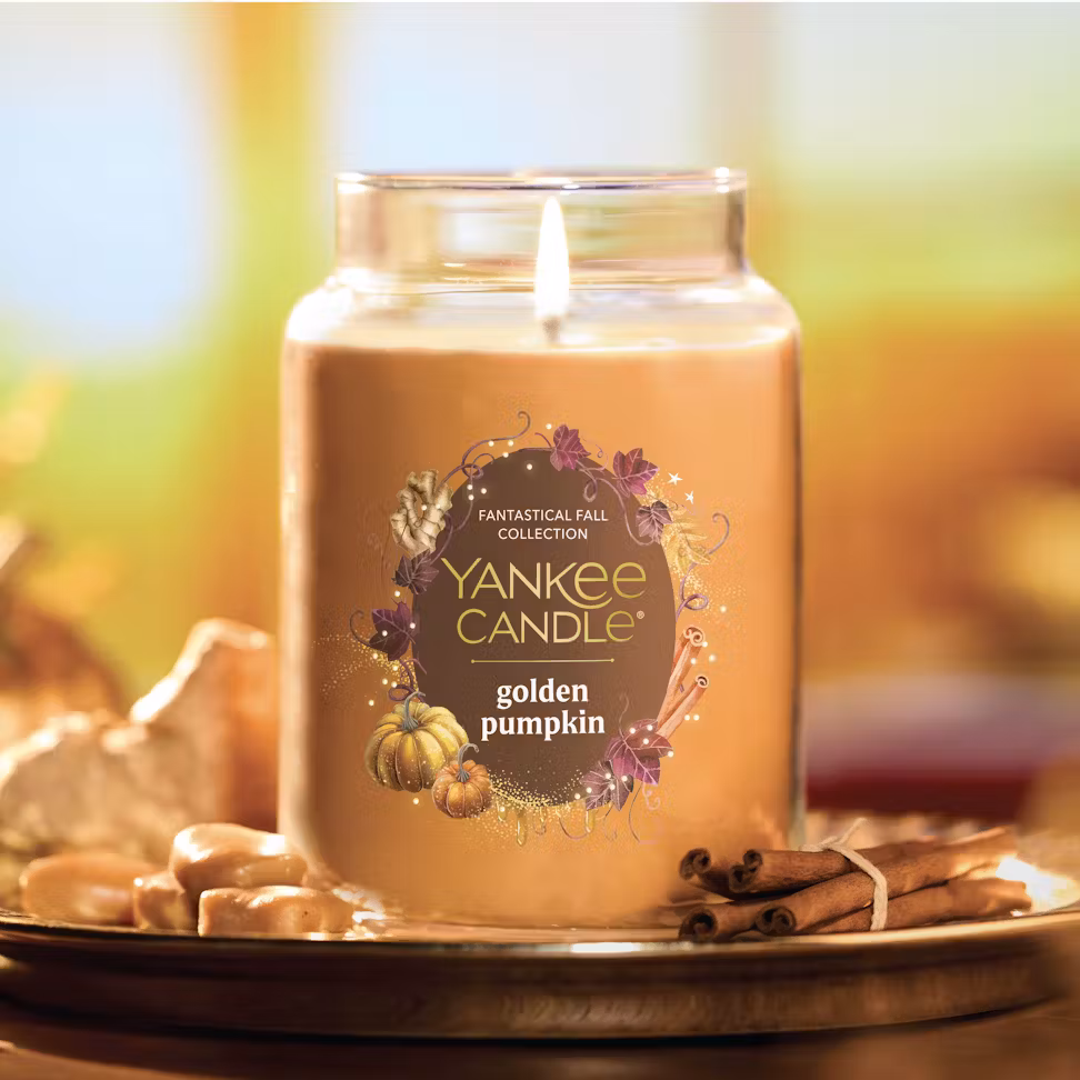 thumbnail image 5 of Yankee Candle Golden Pumpkin Large Original Jar Candle with a White Pumpkin Resin Jar Candle Holder, 5 of 6