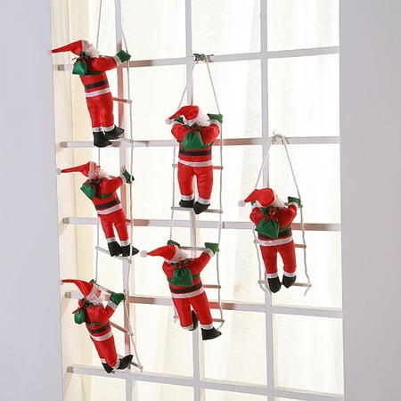 

Hadanceo 1 Set Santa Claus Doll with Lanyard Ladder Design Anti-fade Easy Hanging Festive Rope Climbing Christmas Pendant for Party