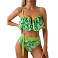 thumbnail image 3 of Musuos Mommy and Me  2-piece Summer Bikini Set, Contrast Color Leaves Print Ruffled Bra with Briefs Family Matching Swimsuit, 3 of 9