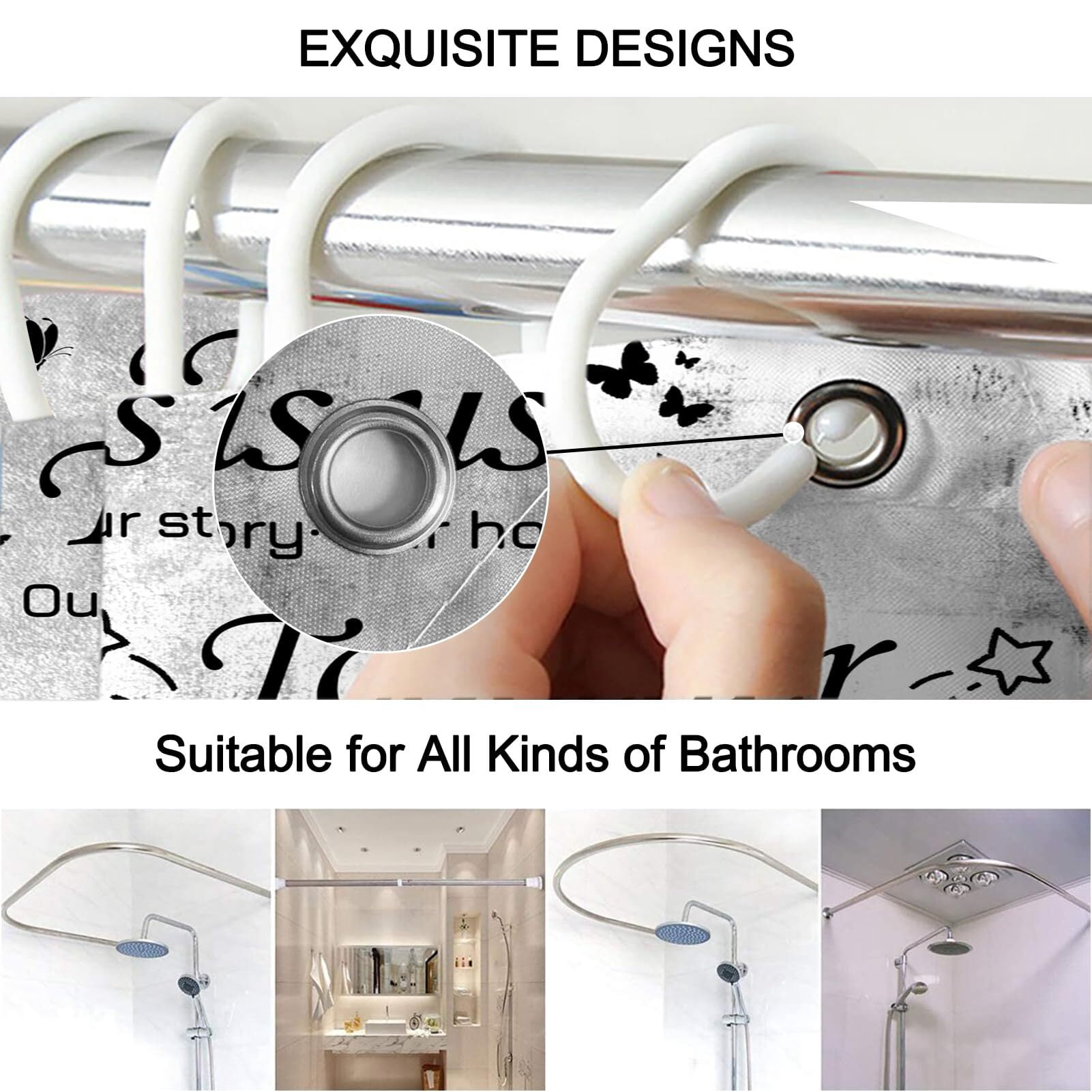 Brythos 4Pcs Shower Curtain Set,Complete Bathroom Set with Accessories Bathroom Rug Set,Comfortable Non-Slip Bath Mat Bathroom Sets,Style3,72"X72"