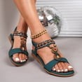 thumbnail image 4 of Rokment Vintage Boho Wedge Sandals for Women Bride Wedding Ethnic Retro Comfortable Casual Leather Open Toe Low Heel Elastic Ankle Strap Slingback Dress Sandals Beach Summer Dark Green Size 8.5, 4 of 6