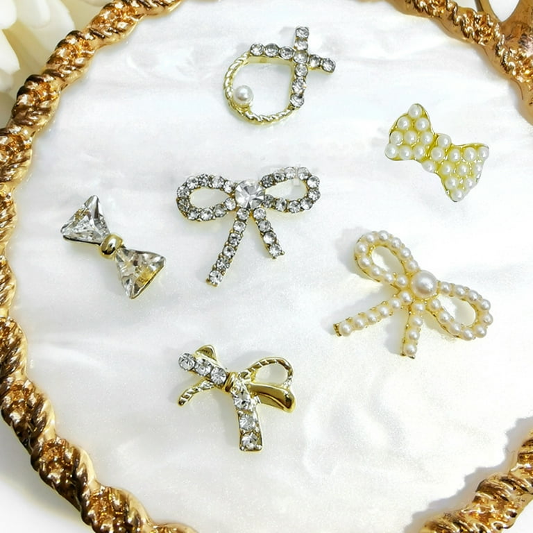 Hesroicy 10Pcs Nail Art Jewelries 3D Bow Shape Rhinestones