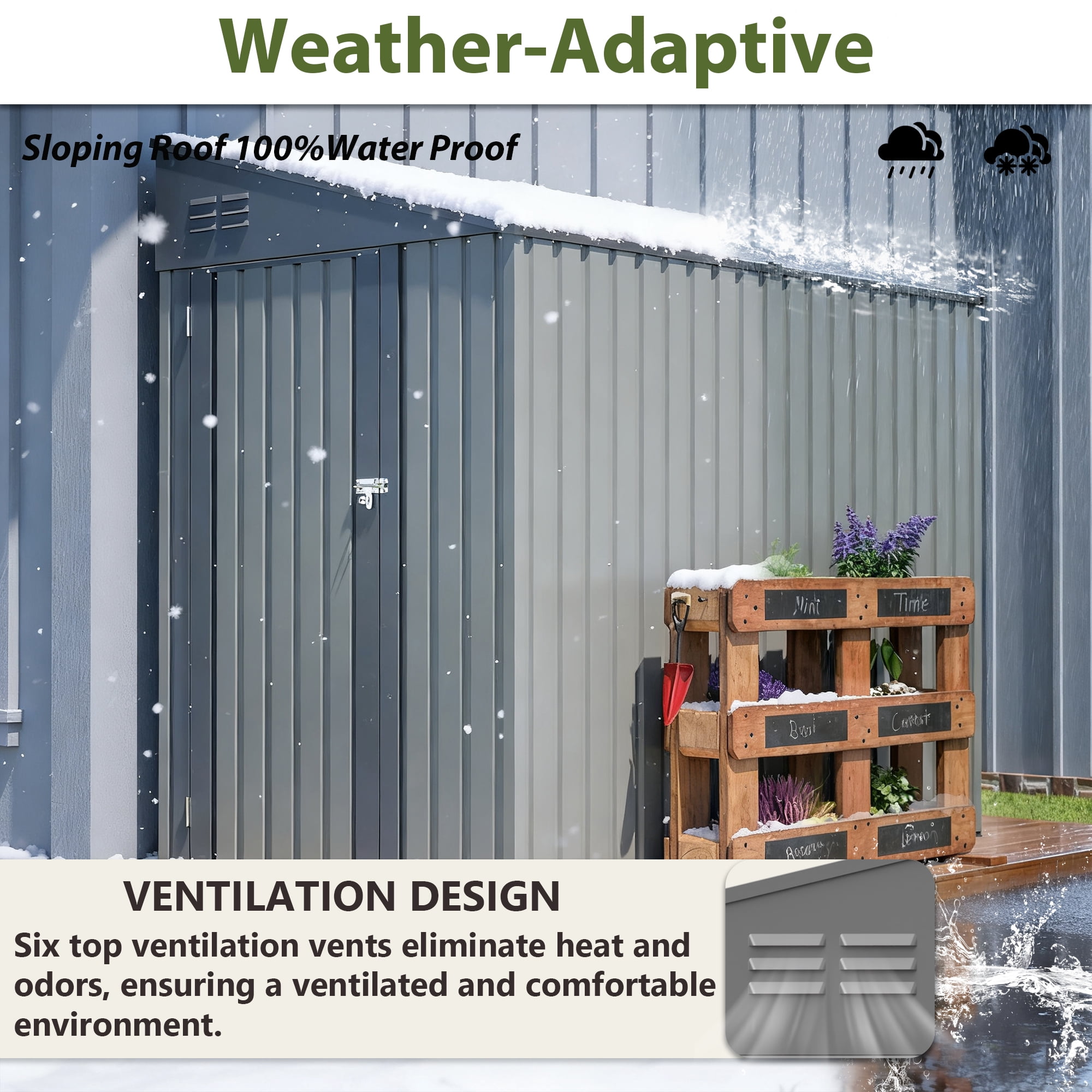 4x7 Foot Lean-To Shed in Olive grey, Heavy-Duty Steel Outdoor Storage for Garden