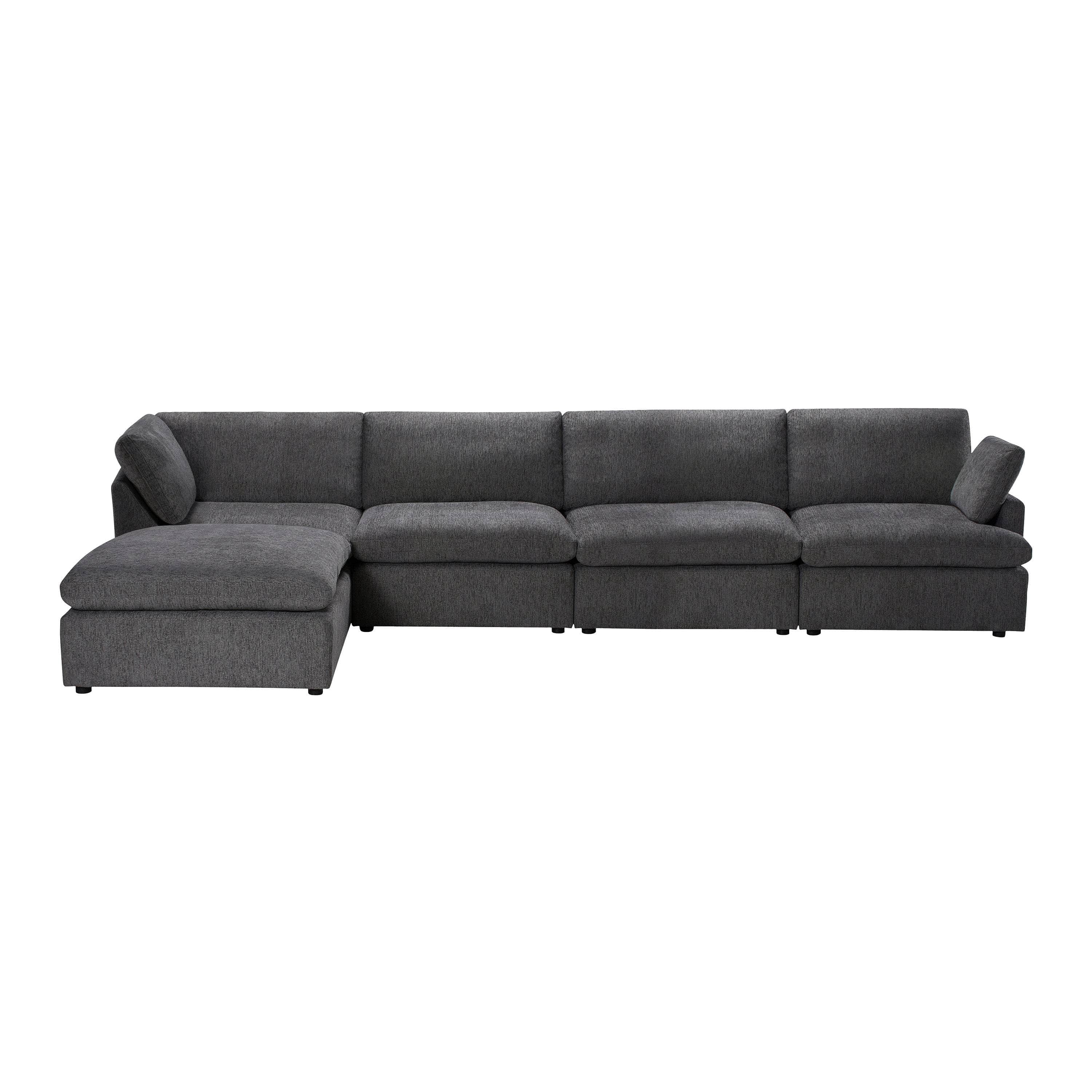 Urban Cali Long Beach Modular L-Shaped Sectional Sofa with Ottoman (Blue Grey / Left Facing Chaise)