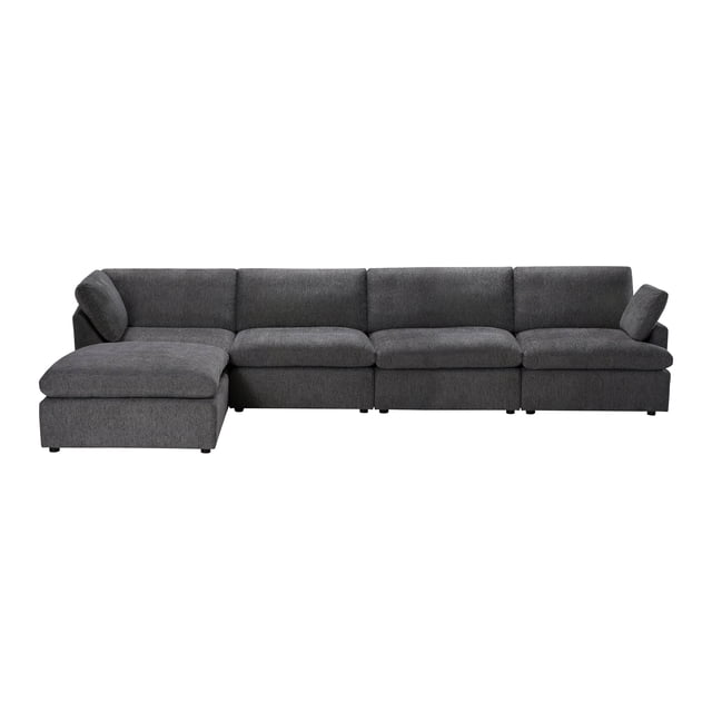 Urban Cali Long Beach Modular L-Shaped Sectional Sofa with Ottoman (Blue Grey / Left Facing Chaise)