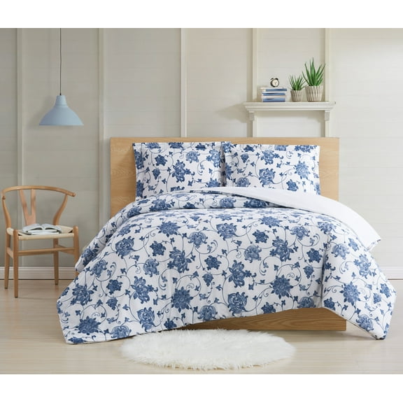 Cottage Classics Estate Bloom Blue Cotton 2-Piece Twin XL Comforter Set, floral themed, for Men and Women, OEKO-TEX Certified Confidence