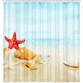 thumbnail image 2 of Blue Ocean Beach Red Starfish Shower Curtain, Conch Seashell Decor Curtain Sets for Bathroom,Fabric Waterproof Blue Sky Tropical Ocean Waves Nautical Bath Curtain with Hooks 72X84in, 2 of 6