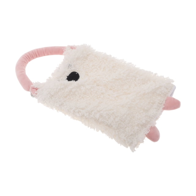 Organizador de caja de pañuelos para automóvil Unique Bargains, caja de pañuelos de peluche de cachorro esponjoso 9.84"x7.09"x1.97" blanco y rosa 1 pc