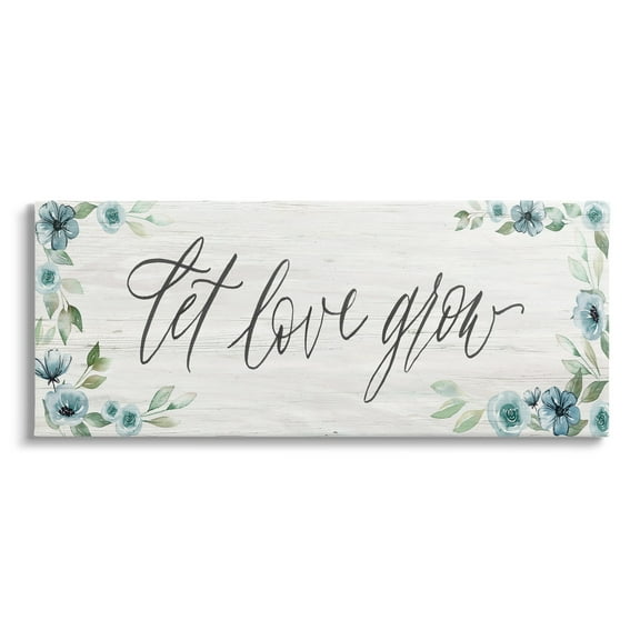 Stupell Industries Let Love Grow Blooming Blue Flower Border Graphic Art Gallery Wrapped Canvas Print Wall Art, Design by Kristen Brockmon