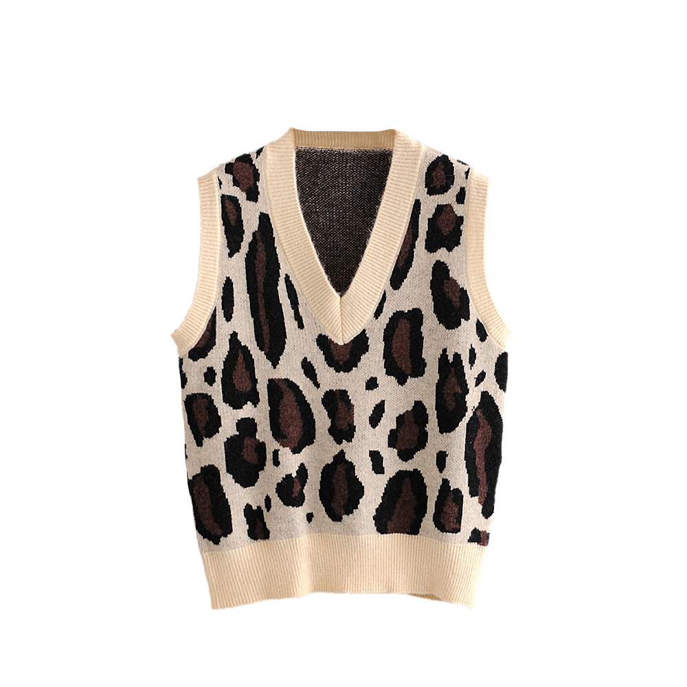 KZKR Knitted Sweater Vest for Women V-Neck Leopard Print Sleeveless Blouse  Fall Casual Outerwear Camis - Walmart.com