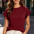 thumbnail image 4 of BUIGTTKLOP Womens Summer Tops Ruffle Short Sleeve Shirts Round Neck T Shirts Solid Color Blouses, 4 of 8