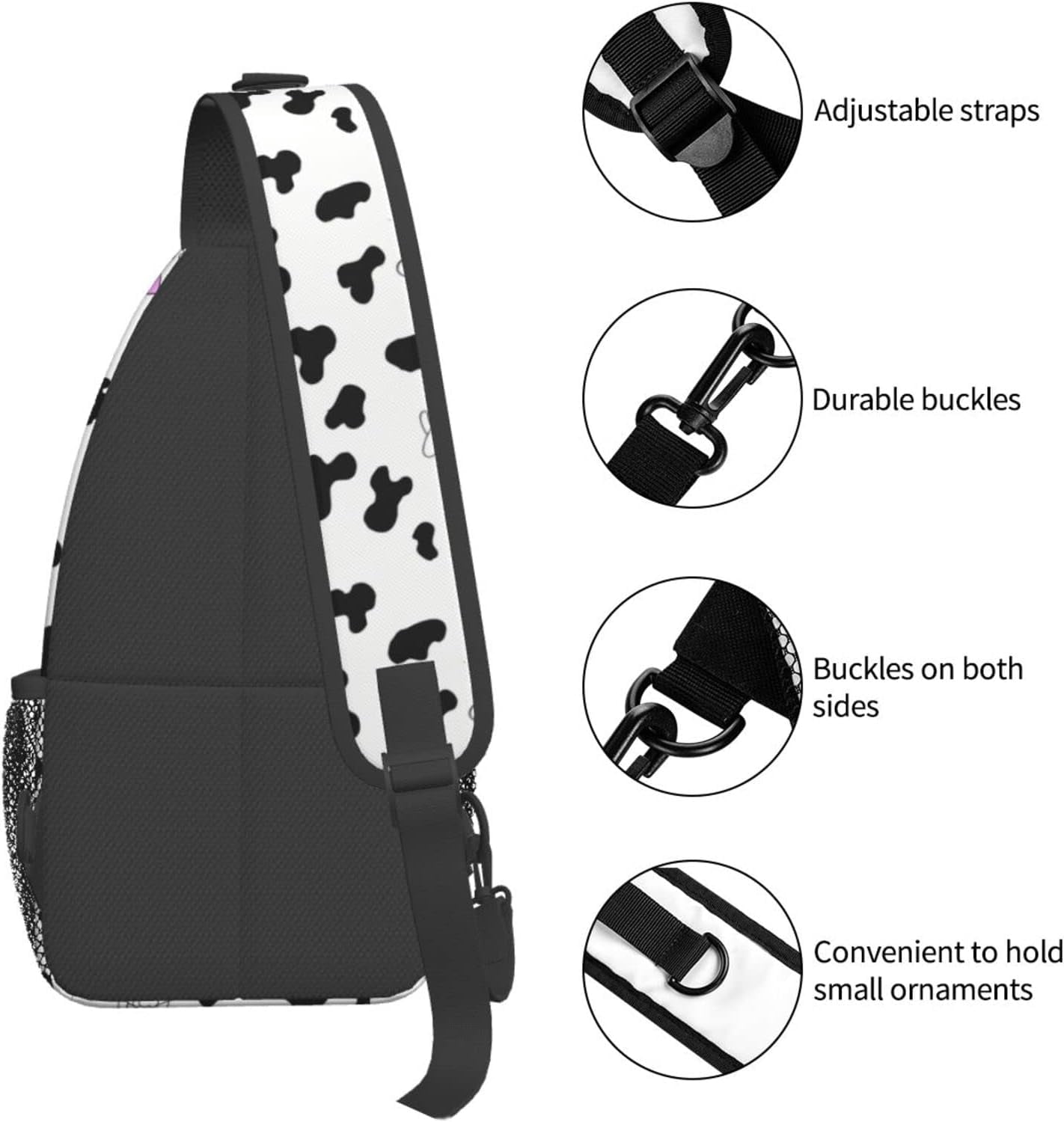 Cartoon Cow Pattern Sling Bag Crossbody Hiking Travel Chest Bags Backpack Shoulder Daypack for Women Men