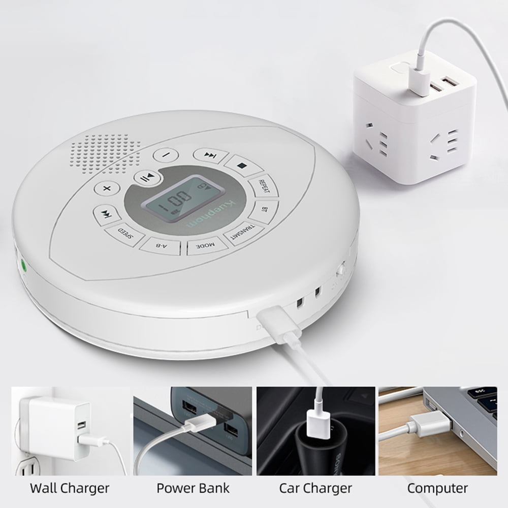 KUEPHOM CD Player Portable,Rechargeable Walkman CD Player with Speaker,Portable CD Player with Headphones,CD-R,MP3 USB Playable,Anti Skip CD Playing for Car,Suitable for Personal or Multi-Users,White
