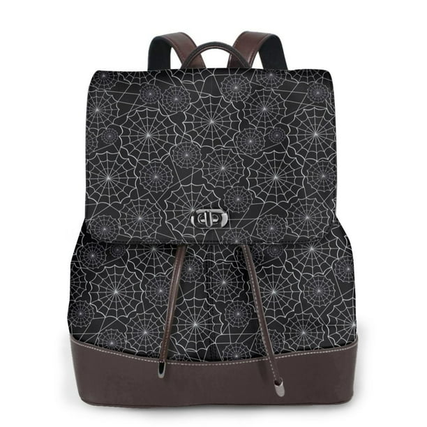 Balery Spider Web Black Mochila de Cuero para Mujeres, Gran Capacidad, Bolsa de Viaje Multifuncional, Mochila de Cuero y Bolsa de Hombro para Mujeres