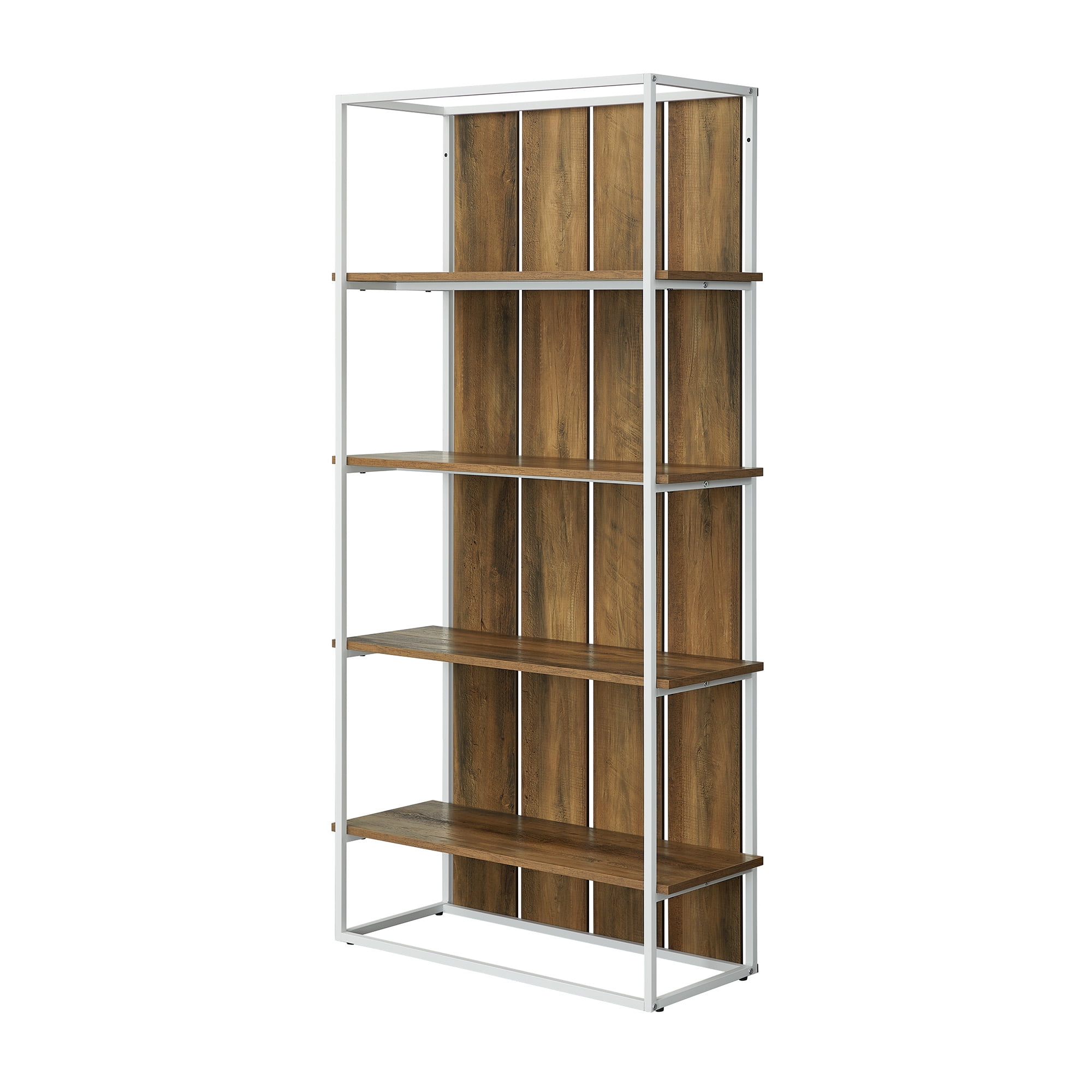 Woven Paths 64" Farmhouse 4 Shelf Bookcase, Reclaimed Barnwood/White