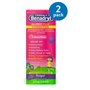 (2 pack) (2 Pack) Children's Benadryl Allergy Plus Congestion Liquid, Grape, 4 fl. oz