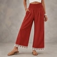 thumbnail image 2 of Yungyresw Womens Wide Leg Palazzo Pants Lace Hem Elastic Smocked Waist Casual Pants Lightweight Straight Trousers With Pockets Red M, 2 of 4