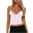 thumbnail image 1 of JGGSPWM Débardeur Court Ajusté Sans Manches à Bretelles Spaghetti Froncé Col en V Profond pour Femmes Rose P, 1 of 8