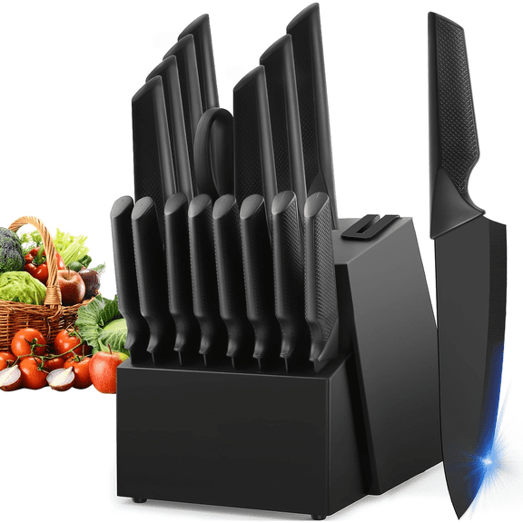 Knife Set for Kitchen with Block and Sharpener 17pcs 304 Stainless Steel Kitchen Utensils Set Dishwasher Safe