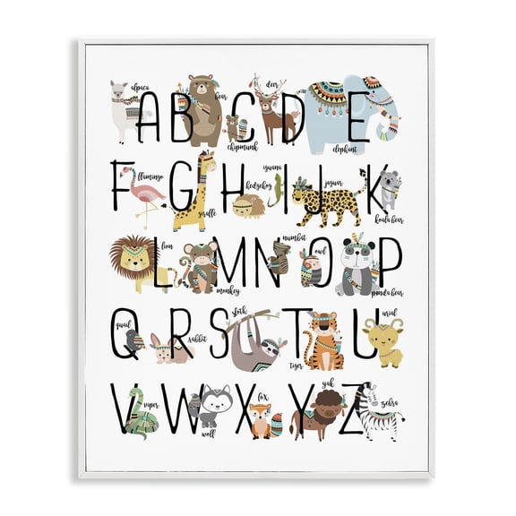 Stupell Industries Bohemian Boho Animals Alphabet White Framed Giclee Art, 11 x 14, by Erica Billups