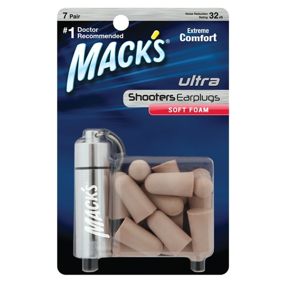 Mack’s Ultra Soft Foam Shooting Earplugs, 7 Pair with Travel Case – 32 db High NRR, Comfortable Ear Plugs for Hunting, Tactical, Target, Skeet and Trap Shooting