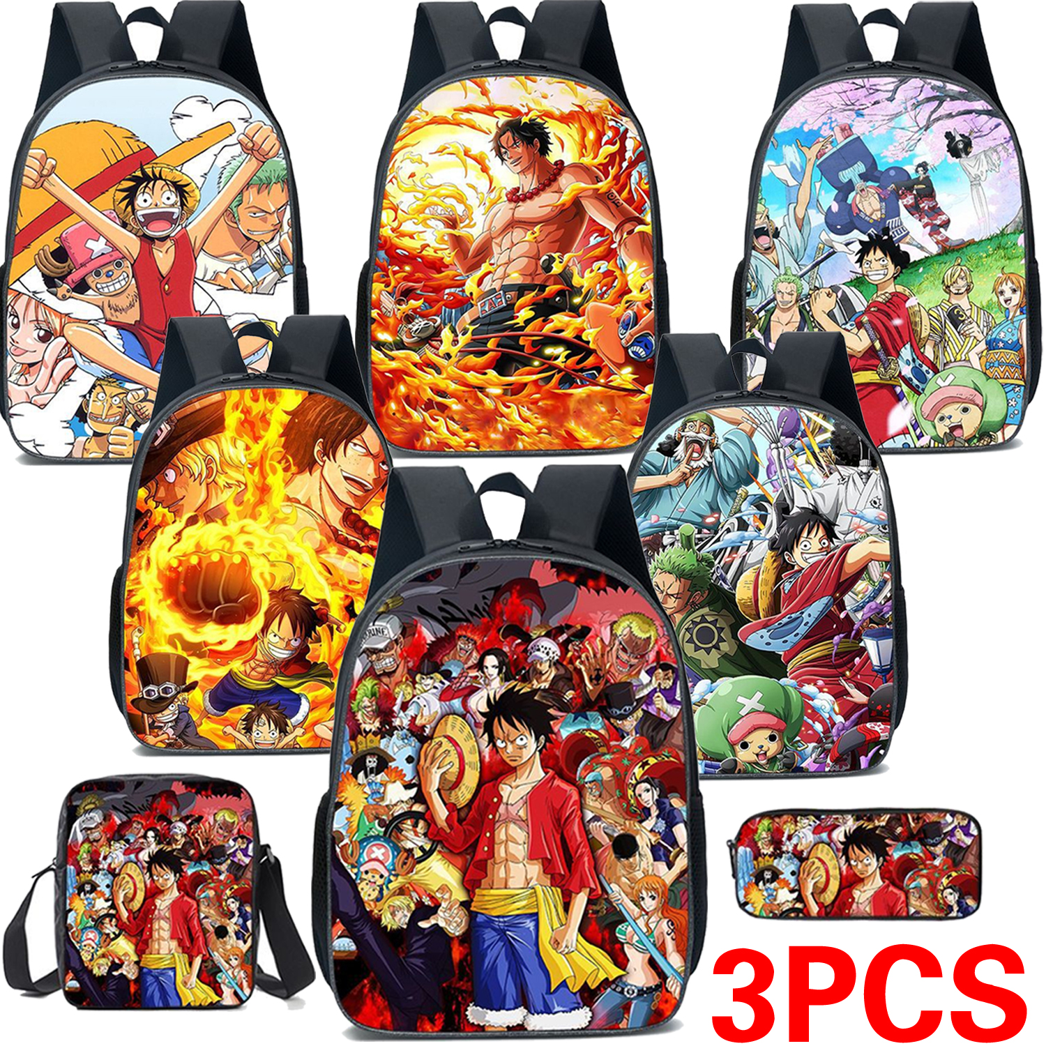 One Piece Luffy Zoro Backpack 3pcs Teens Boys Girls Backpacks School Bag for Travel High