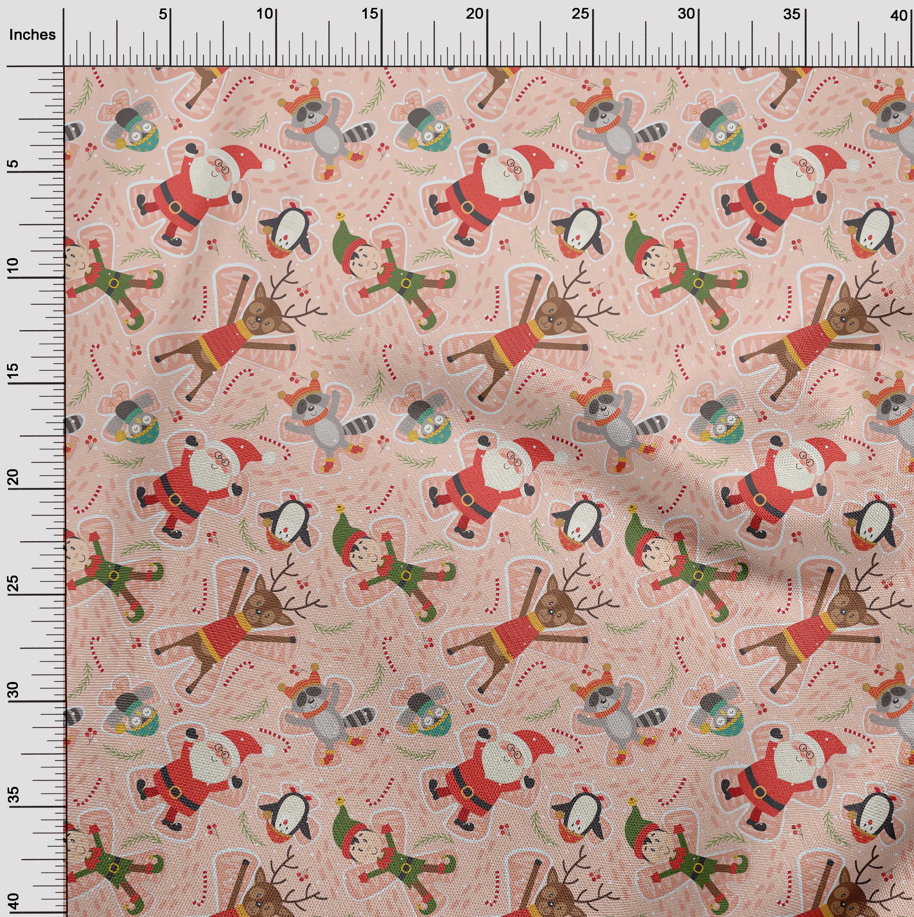 oneOone Viscose Jersey Light Peach Fabric Cartoon Animal|Candy Stick & Santa Christmas Quilting Supplies Print Sewing Fabric By The Yard 60 Inch Wide