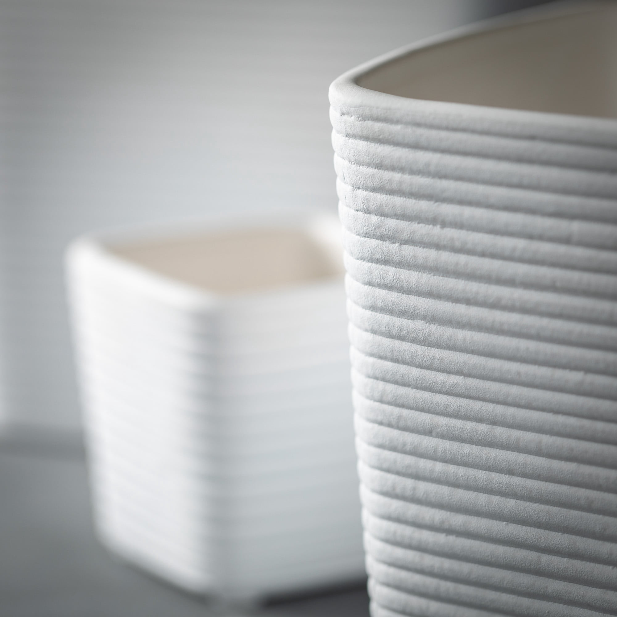 Sullivans Ribbed Square Ceramic Planter Set of 3, 6"H, 5.25"H & 3"H White