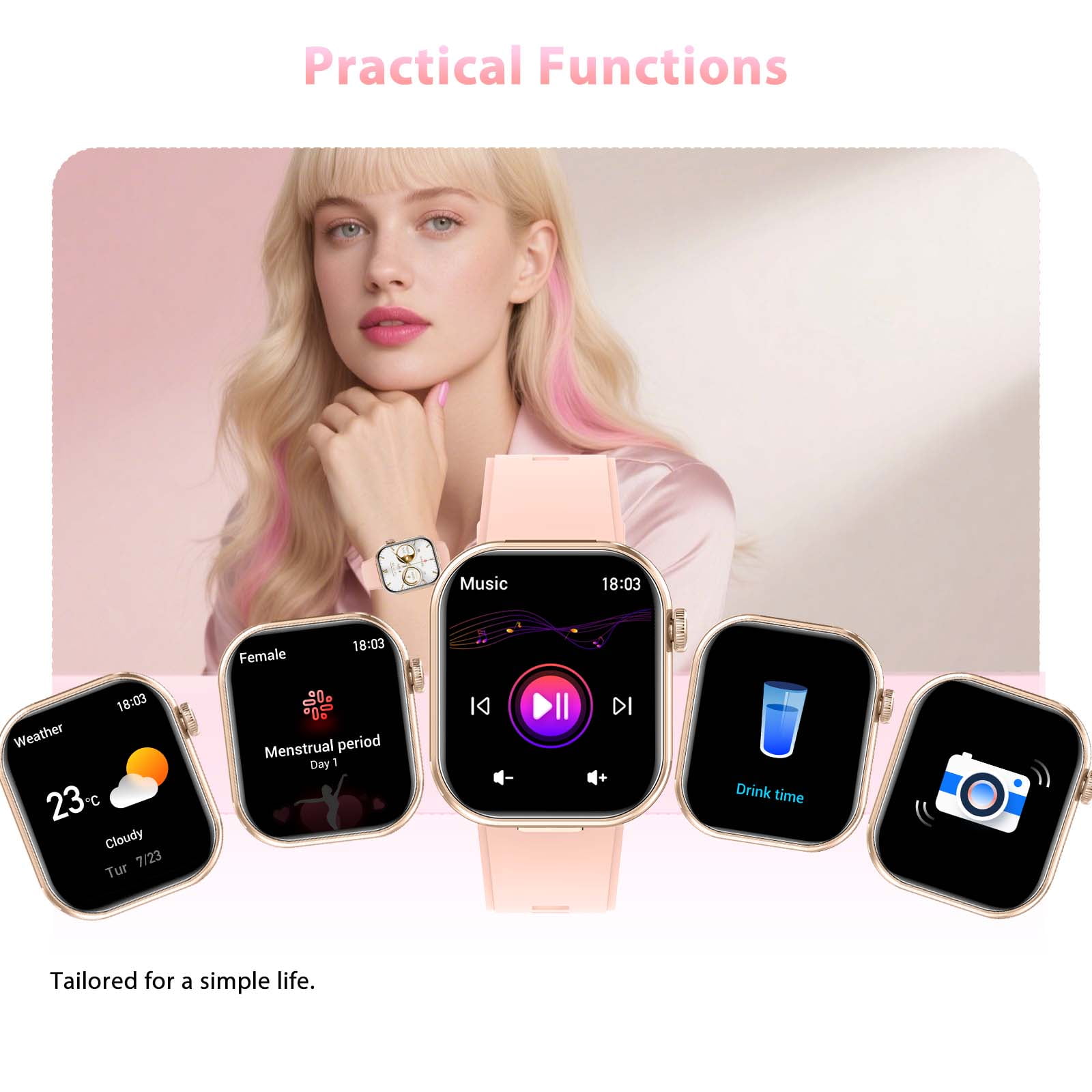 Cyberdyer Women's Smart Watch - 2.02" HD Screen, Bluetooth Call, IP67 Waterproof, Fitness Tracker, 25-Day Battery, iOS & Android Compatible, Thanksgiving Halloween Gift