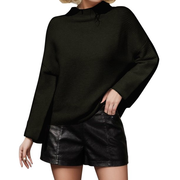 Gibobby Suéter de Cuello Redondo para Mujer, Suéter para mujer, de punto, de manga larga, holgado, de gran tamaño, para mujer(Verde,G)