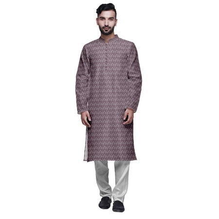 

Atasi Mens Printed Modal Satin Indian Long Kurta With White Churidar Pajama Set