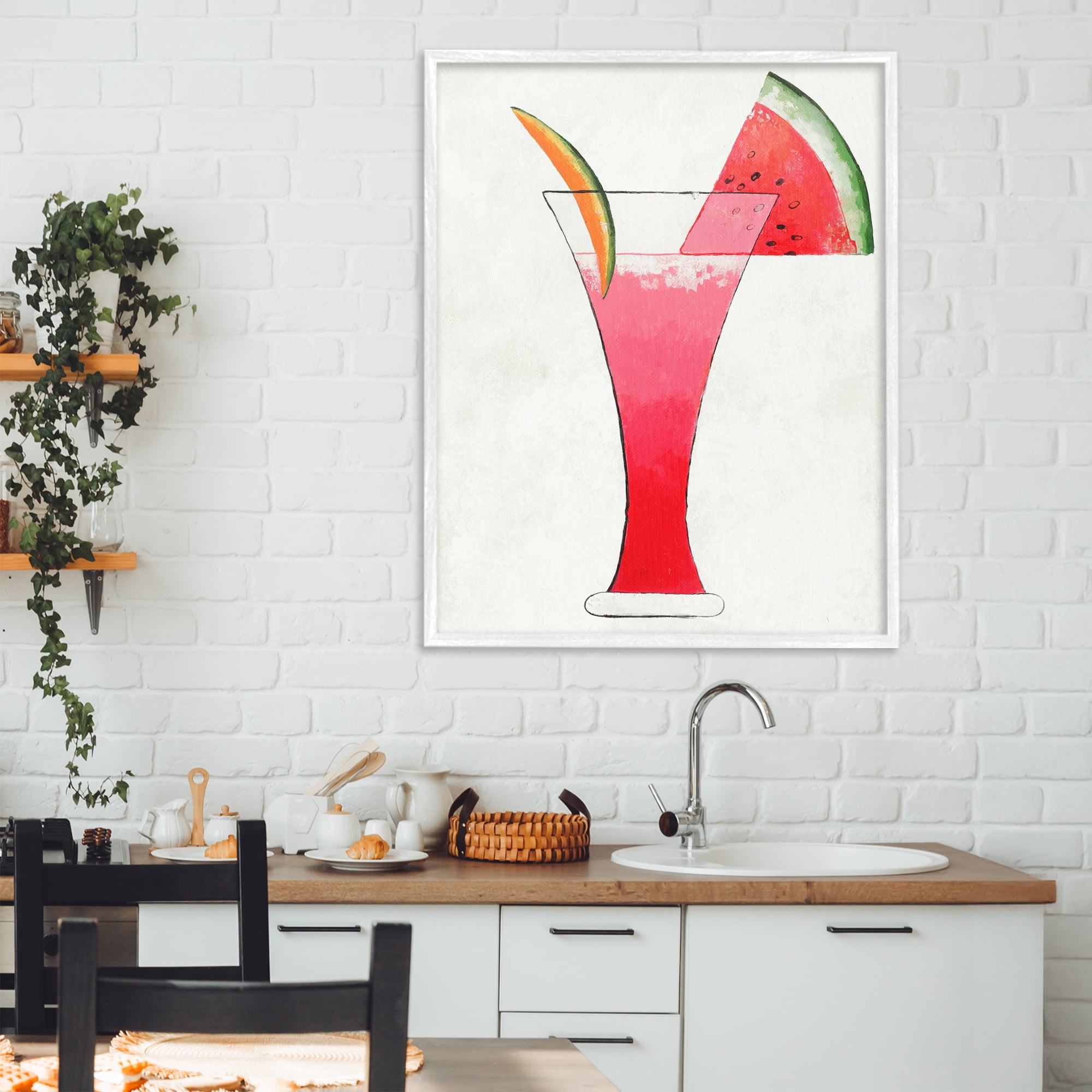 Stupell Industries Summer Cocktail Watermelon Slice White Framed Giclee Art, design by Lorenzo Collective