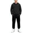 thumbnail image 2 of dazeni Boys Active Hoodies and Jogger Sets Lightweight 2 Piece Outfits Long Sleeve Hooded Pullover and Dawstring Jogger Sweatpants with Pockets Black 5-6 Years, 2 of 9