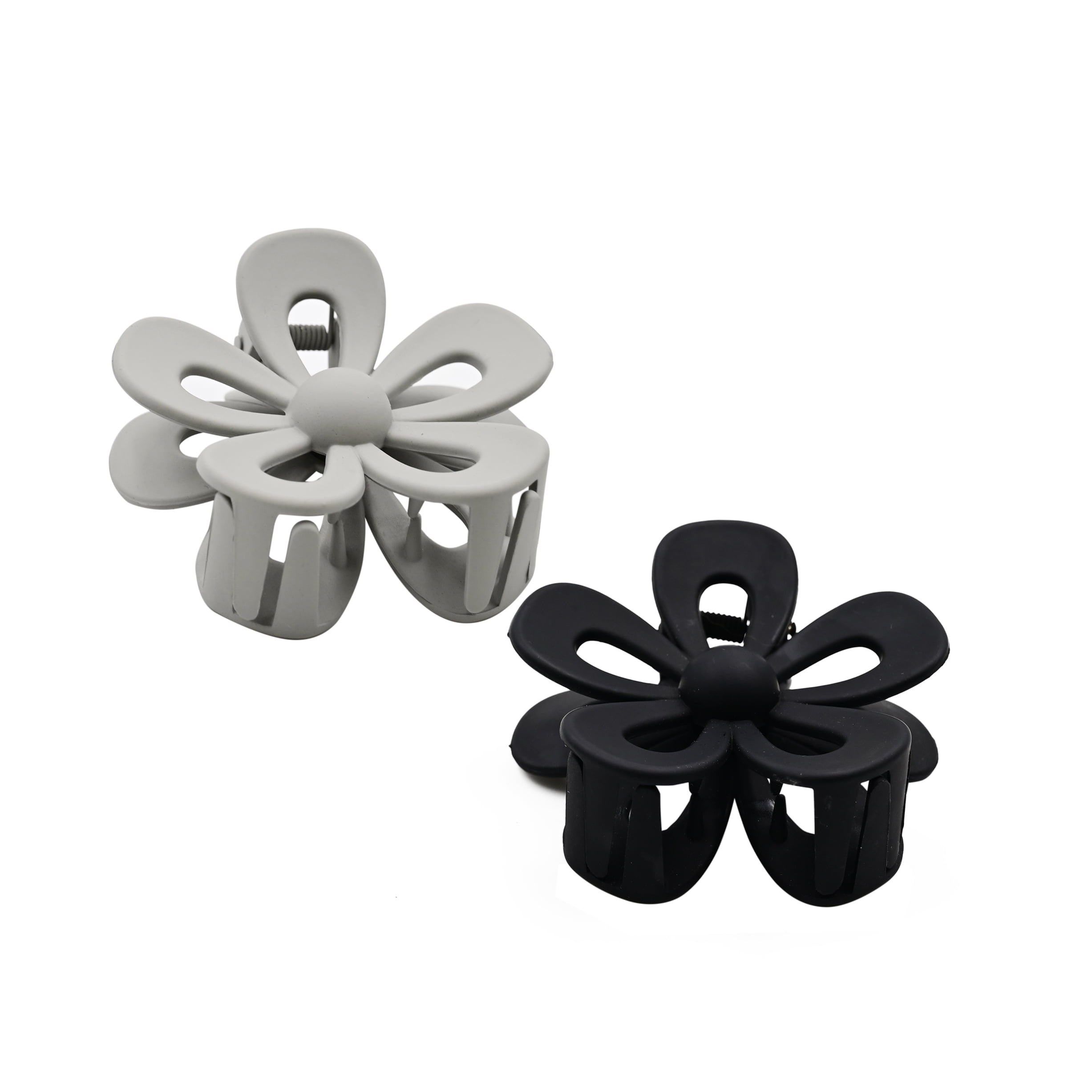 Mane Trend Gray and Black Flower Claw Clips, 2 Pack