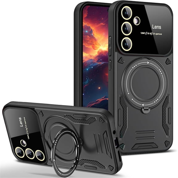 Case for Samsung Galaxy A54 5G with Ring Kickstand, Lens All-Inclusive Protection Military Grade Drop Shockproof Anti-Scratch Cover Case for Samsung Galaxy A54 5G YD-Black