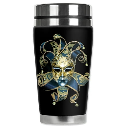 Mugzie brand 16-Ounce Stainless Steel Travel Mug with Insulated Wetsuit Cover - Mardi Gras