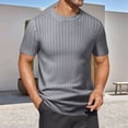 thumbnail image 2 of ZXLBBD T Shirts for Man Ribbed Short Sleeve Knitted Sweater Solid Color Crew Neck Pullover Top Loose Fit Work Business Casual Outdoor T-Shirt,Grey,2XL, 2 of 6