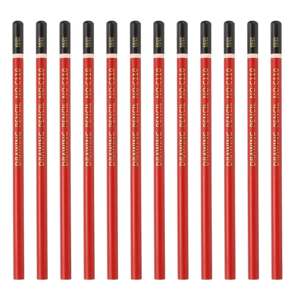 Uxcell 12Pcs Lápices de Carbón, Lápices Redondos de Dibujo Extra Suave para Dibujo, Escritura, Arte y Esbozo para Principiantes, Rojo/Negro