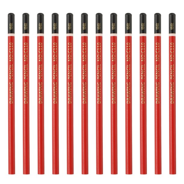 Uxcell 12Pcs Lápices de Carbón, Lápices Redondos de Dibujo Extra Suave para Dibujo, Escritura, Arte y Esbozo para Principiantes, Rojo/Negro