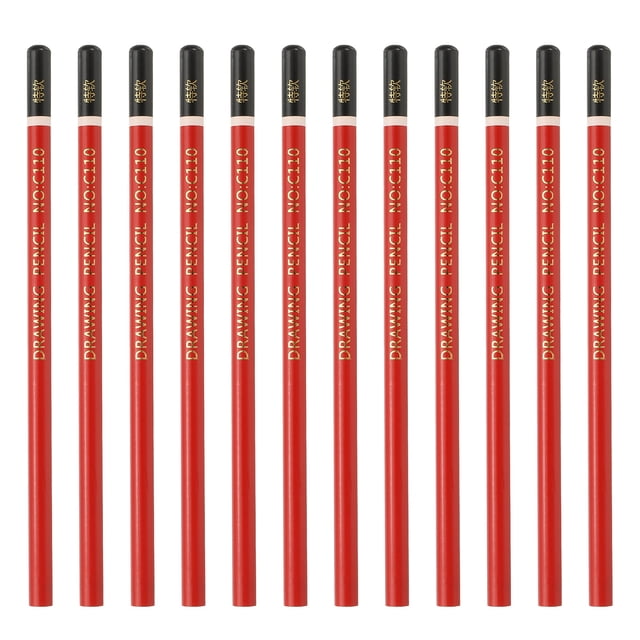 Uxcell 12Pcs Lápices de Carbón, Lápices Redondos de Dibujo Extra Suave para Dibujo, Escritura, Arte y Esbozo para Principiantes, Rojo/Negro