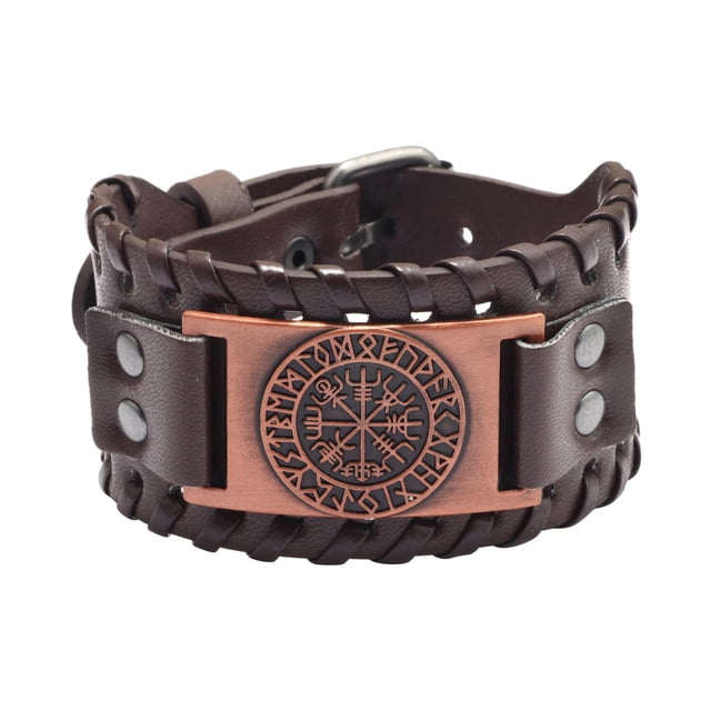 Brazalete de cuero PU Sunnimix Pulseras anchas de puño para Hombre marrón