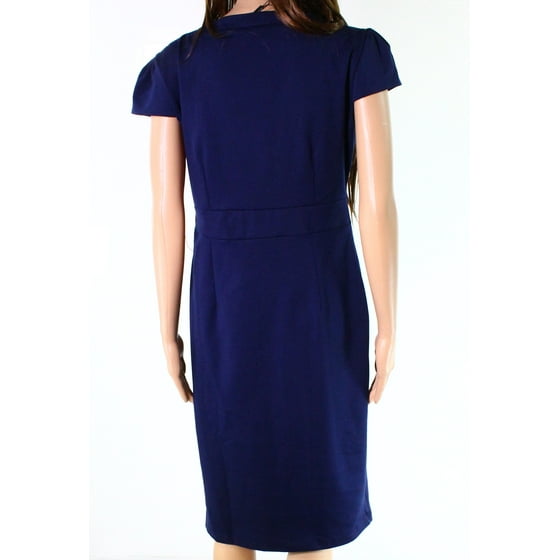 Navy blue sheath dress with cap sleeves shirts