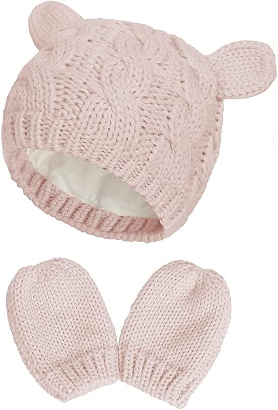 shuwee 2 Set Baby Hat Glove Set Soft Newborn Mittens Baby Girl Boys Knitted Toddler Cap Infant