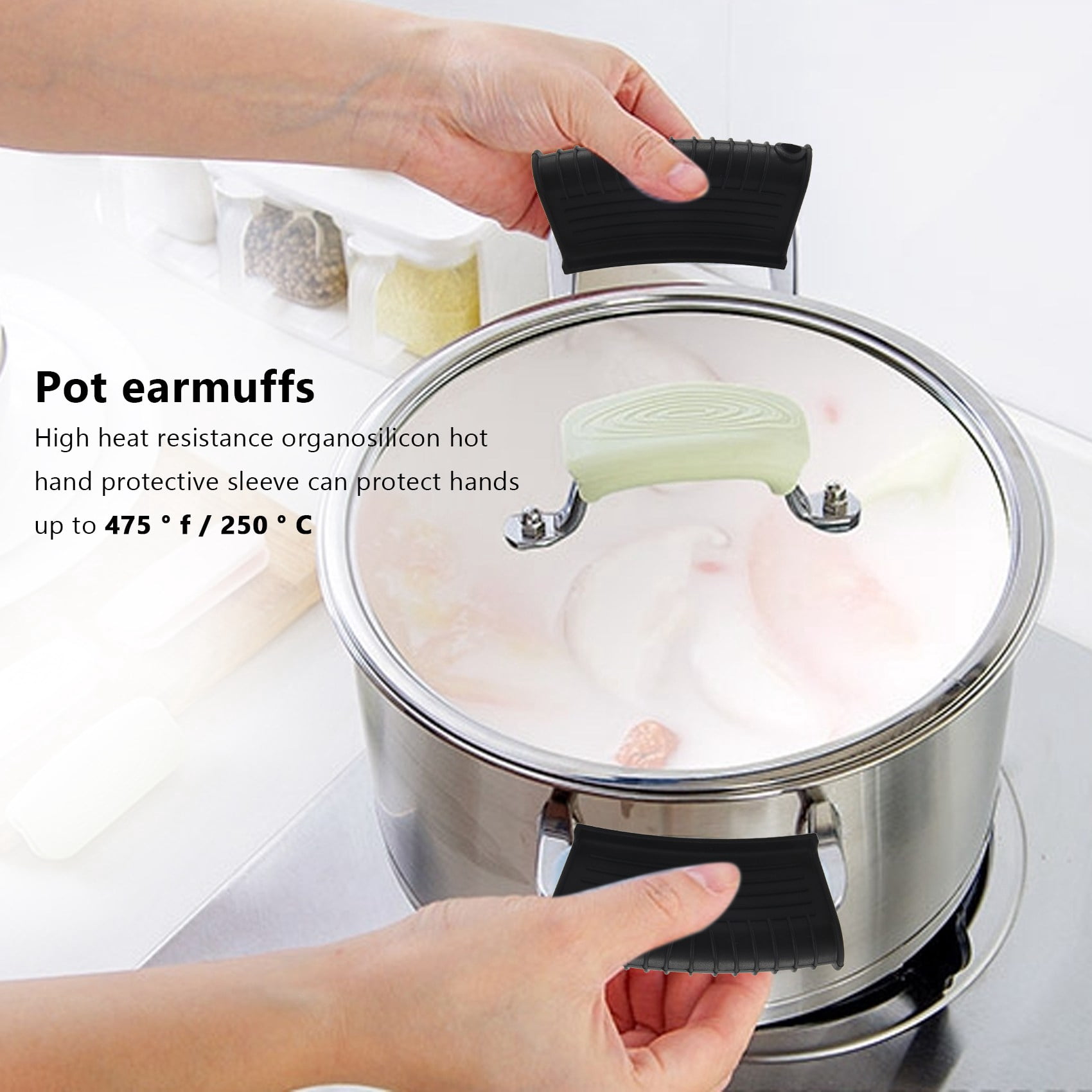 4 Protections Silicone Poignées Couvercles – Résistantes Chaleur, Universelles, Pour Fonte, Cocotte