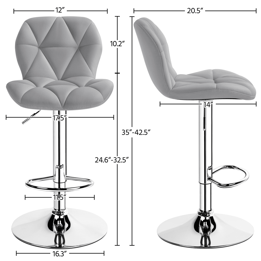 Alden Design Adjustable Counter-Height Faux Leather Modern Barstool, Set of 2, Light Gray