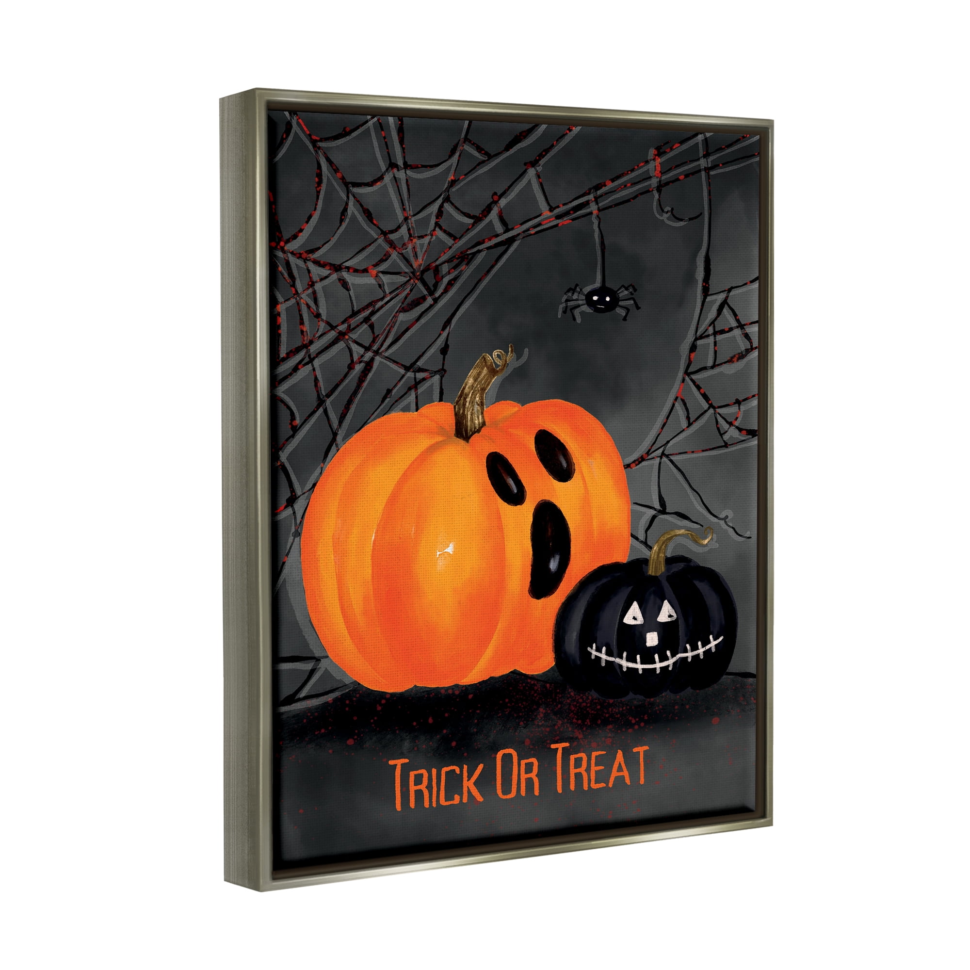 Stupell Industries Jack-o-Lantern Phrase Holiday Painting Gray Floater Framed Art Print Wall Art, 25 x 31
