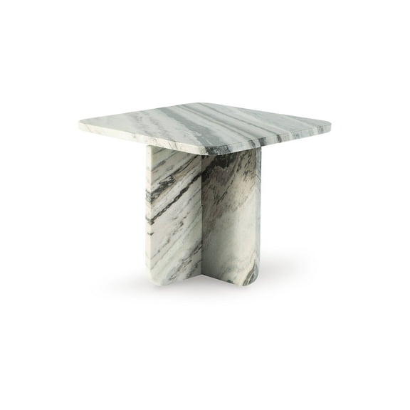 Signature Design by Ashley Baretton Small Accent Coffee Table - Natural Marble with Black/White/Taupe Tones, Square Design