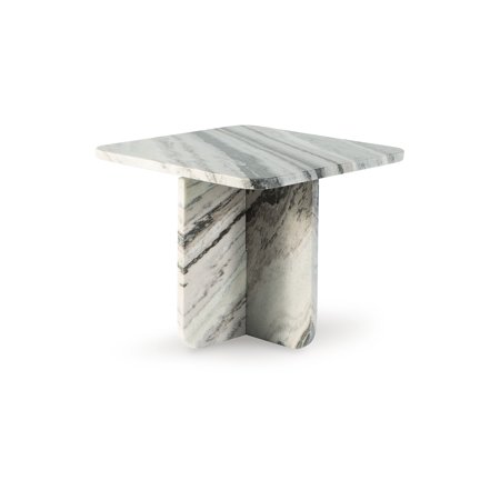 Signature Design by Ashley Baretton Small Accent Coffee Table - Natural Marble with Black/White/Taupe Tones Square Design