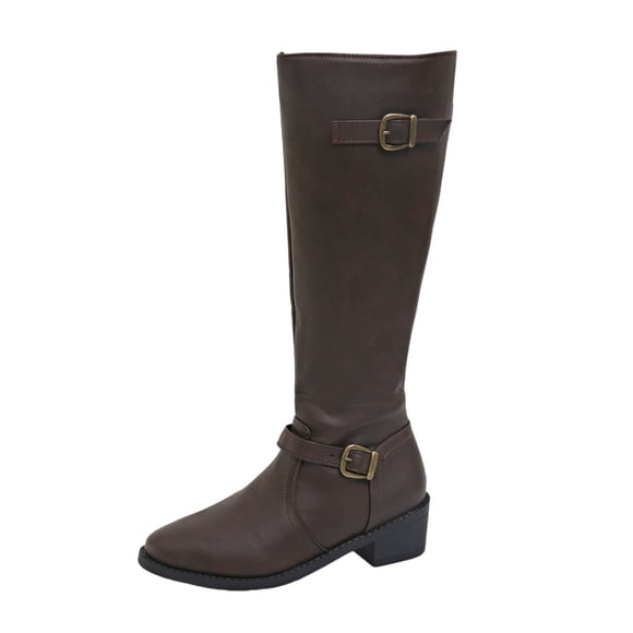 LOVZFMLL Boots for Women Mid Calf Chelsea Boots Side Zipper Pointy Toe Slip Resistant Low Block Heel Leather Casual Fall Winter